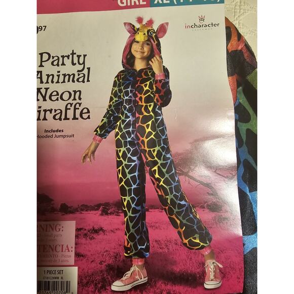 New Party Animal Neon Giraffe Halloween Costume Size Xl 14-16 Jumpsuit - Picture 2 of 2